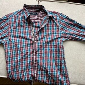 John Lennon collection by English Laundry Men's Plaid Shirt - Red, Blue, & White